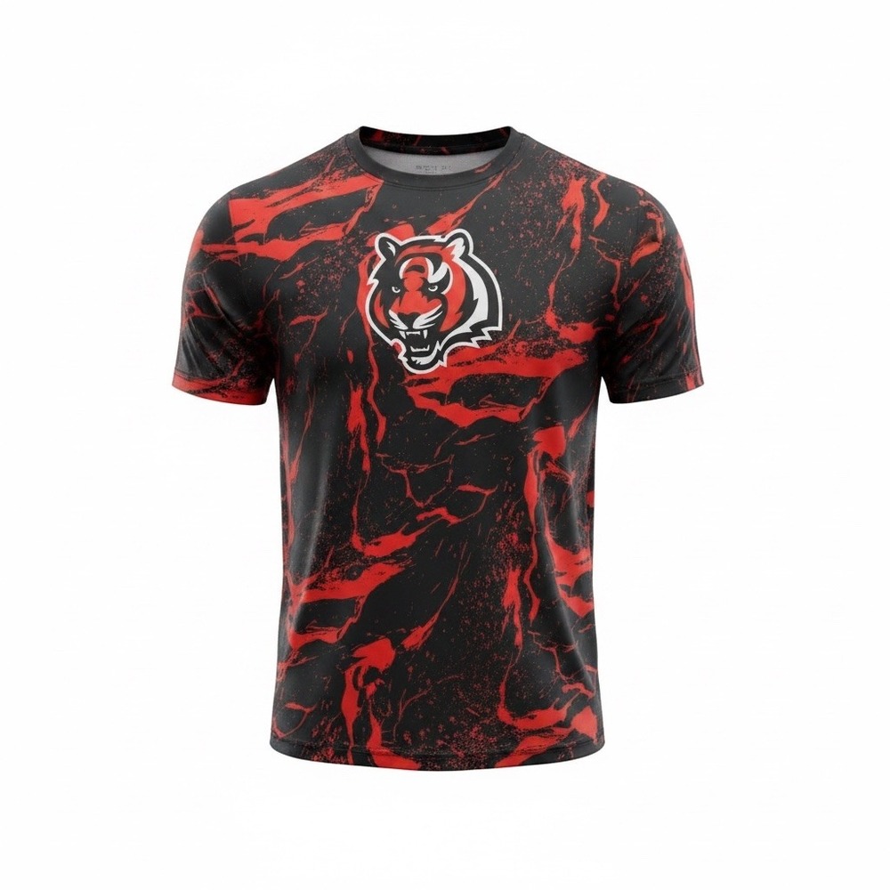 NFL Cincinnati Bengals Football Marble Print Youth Kids L 14/16 Black T-Shirt